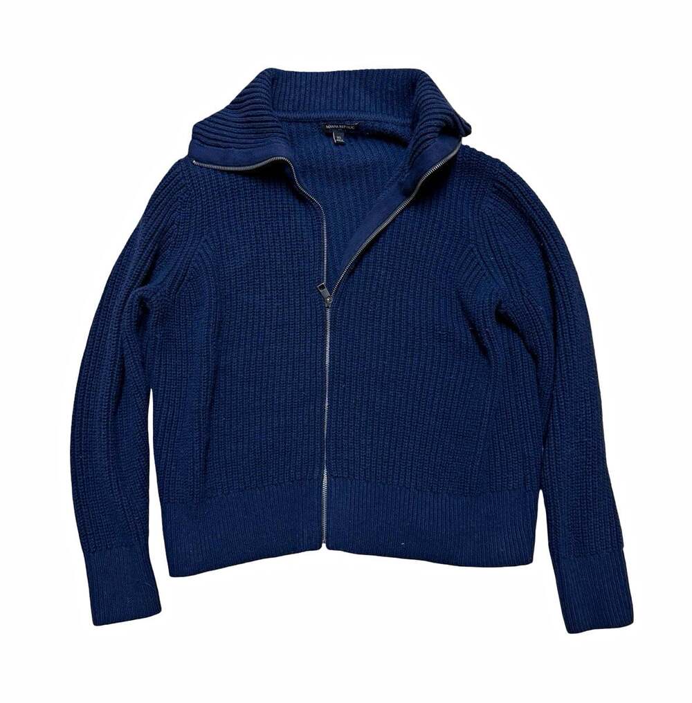 Banana Republic Knit Cotton Nylon Wool Full Zip Collared Sweater Men’s XL Navy